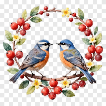 Bluebirds In A Floral Wreath PNG