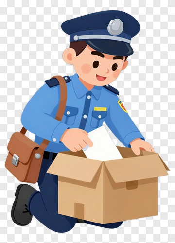 Cartoon Police Officer Opening A Box PNG