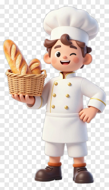 Cartoon Baker Holding A Basket Of Bread PNG