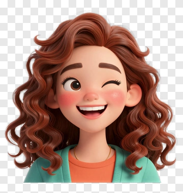 Cartoon Girl Winking With Curly Hair PNG