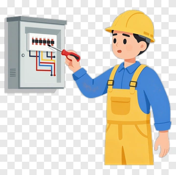 Electrician Working On A Circuit Breaker Panel PNG