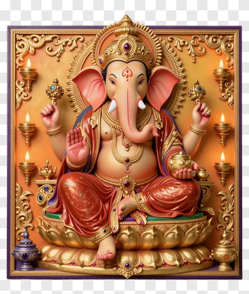 Lord Ganesha Sitting On A Decorative Base PNG