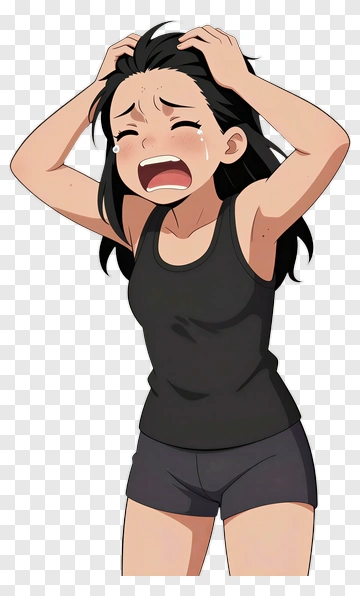 Crying Girl Holding Her Head In Distress PNG