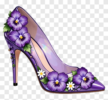 Purple Floral High Heel Shoe PNG