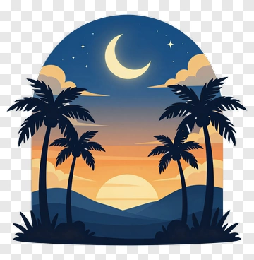 Tropical Sunset With Palm Trees And Moon PNG