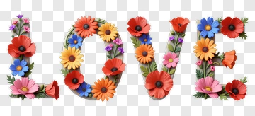 Colorful Floral Love Decoration PNG