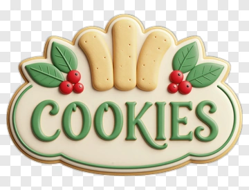 Cookies Sign With Green Leaves And Red Berries PNG