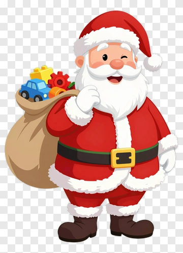 Cartoon Santa Claus Holding A Bag Of Toys PNG