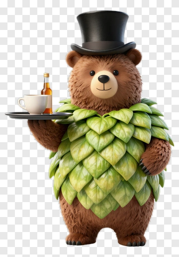 3D Bear Serving Drinks On A Tray PNG