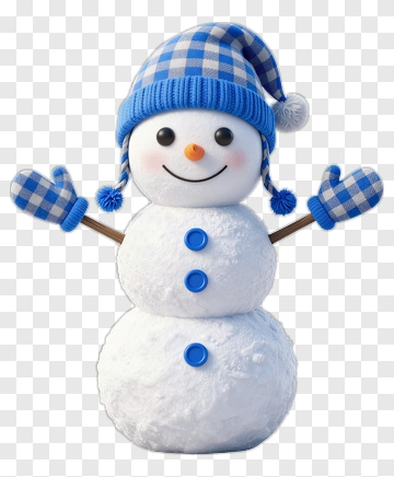 Cartoon Snowman Wearing A Blue Hat And Mittens PNG