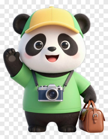 Cartoon Panda Holding A Camera And Bag PNG