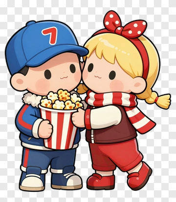 Cartoon Children Holding A Bucket Of Popcorn PNG