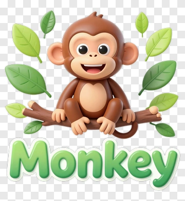 Cartoon Monkey Sitting On A Branch PNG