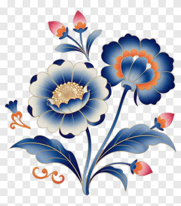 Blue Floral Design With Pink Accents PNG