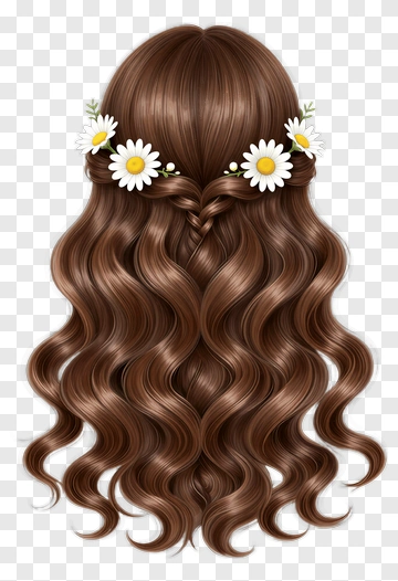 Long Brown Hair With Daisy Flowers PNG