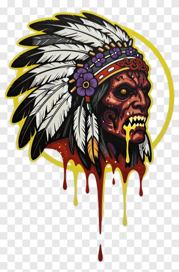 Indian Chief With Feathers And Dripping Blood PNG