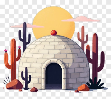 Cartoon Igloo Surrounded By Cacti PNG