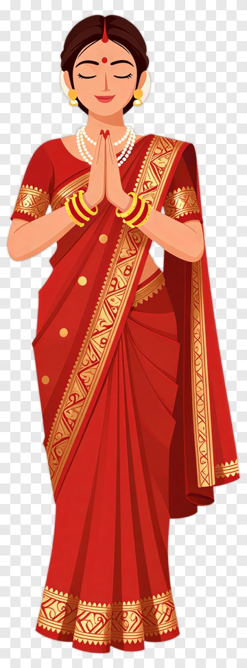 Woman In Red Saree With Hands In Prayer Gesture PNG