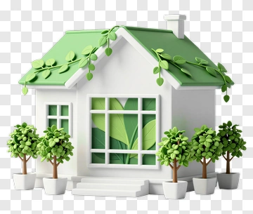 Eco House With Green Roof And Potted Plants PNG
