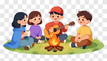 Group Of Friends Around A Campfire Singing Together PNG