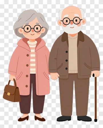 Cartoon Elderly Couple Holding Hands PNG