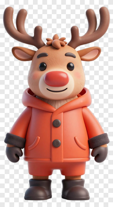 3D Cartoon Reindeer In An Orange Jacket PNG