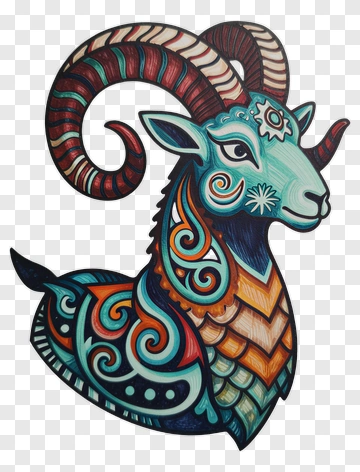 Colorful Goat Head With Intricate Patterns PNG