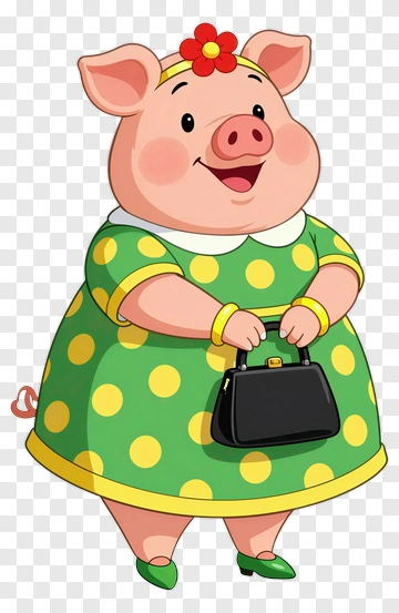 Cartoon Pig Holding A Handbag PNG