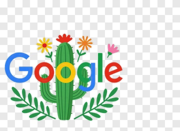 Google Logo With Cactus And Flowers PNG