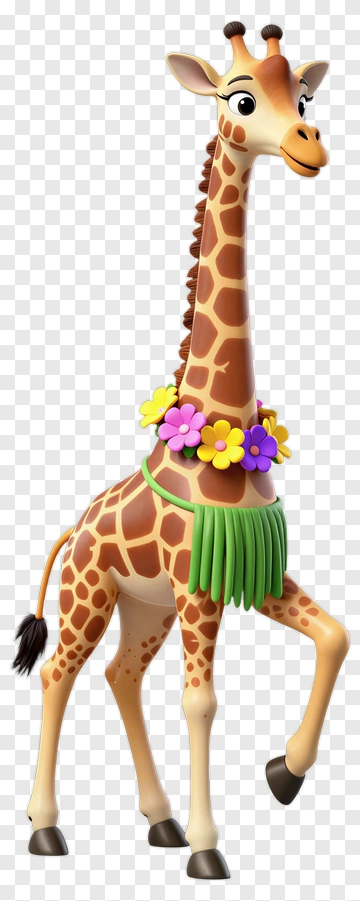 Cartoon Giraffe Wearing A Flower Lei PNG