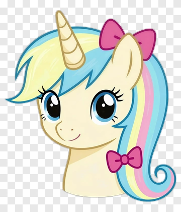 Cartoon Unicorn With Colorful Mane And Bow PNG