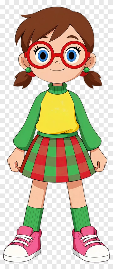 Cartoon Girl With Glasses And Colorful Outfit PNG