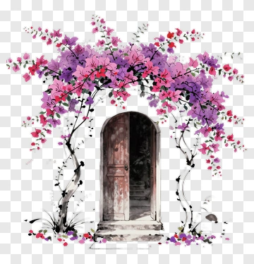 Floral Archway With Door PNG