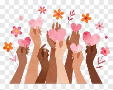 Hands Holding Pink Hearts With Flowers PNG