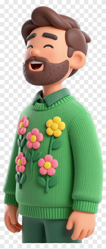 3D Man Wearing A Flower Sweater PNG