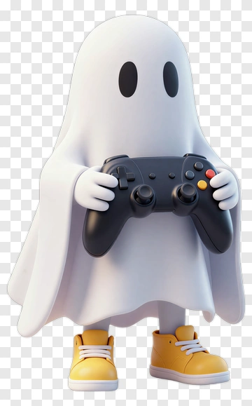 Cartoon Ghost Holding A Game Controller PNG
