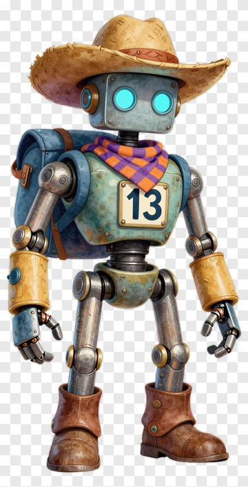 3D Robot Cowboy With Hat And Scarf PNG