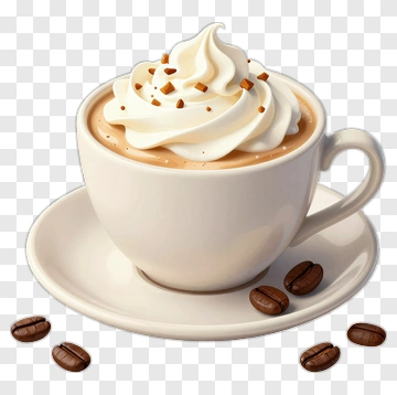 Coffee Cup With Whipped Cream And Coffee Beans PNG