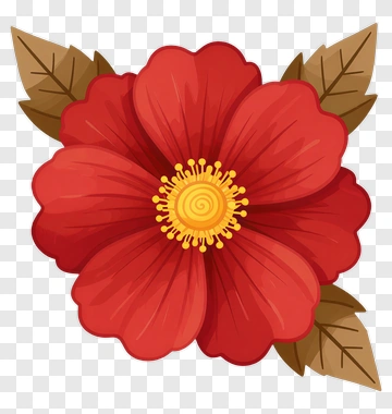 Red Flower With Green Leaves PNG