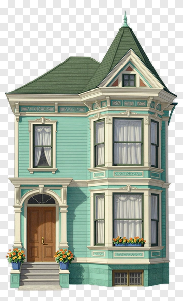 Victorian House With Green Exterior PNG