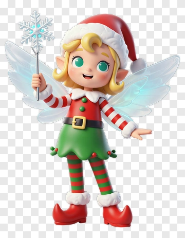 Cartoon Christmas Elf Holding A Snowflake Wand PNG