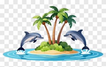 Dolphins Jumping Around A Tropical Island PNG