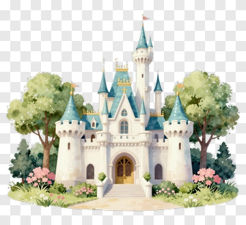 Fairy Tale Castle Surrounded By Trees And Flowers PNG
