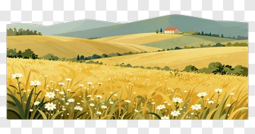 Countryside Landscape With Fields And Daisies PNG