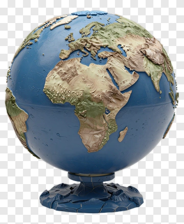 3D Globe Showing Continents And Oceans PNG