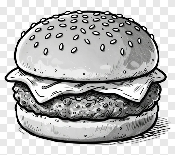 Black And White Hamburger With Cheese PNG