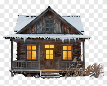 Snowy Cabin With Warm Lights PNG