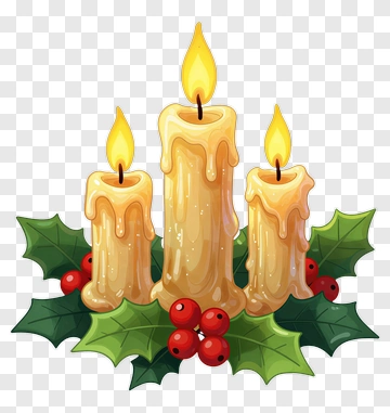 Christmas Candles With Holly And Berries PNG