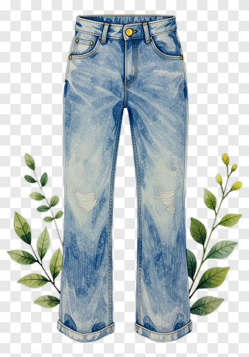Blue Denim Jeans With Floral Accents PNG