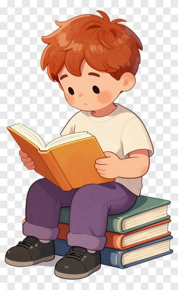 Cartoon Boy Reading A Book PNG